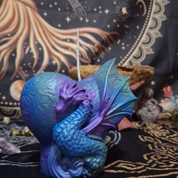 Green, Purple, Blue Dragon Heart Pillar Candle